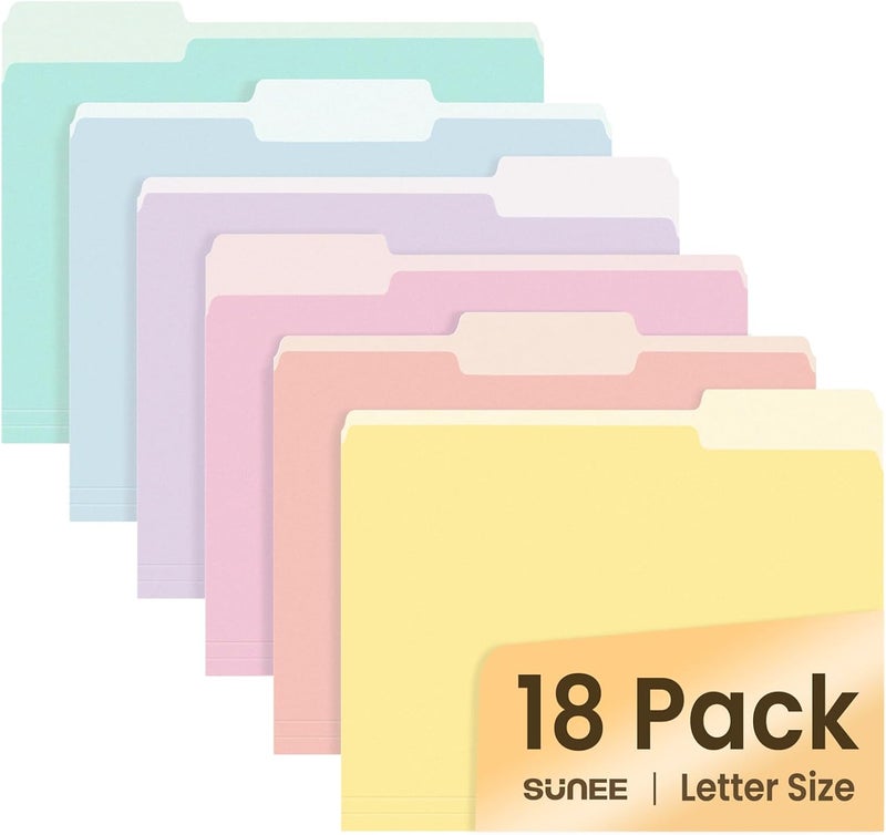 SUNEE File Folders, 18 Pack Manilla Folders 8.5 x 11, Colored File Folders Home Office School Supplies for Documents Files Paper, 6 Soft Colors - Image 1
